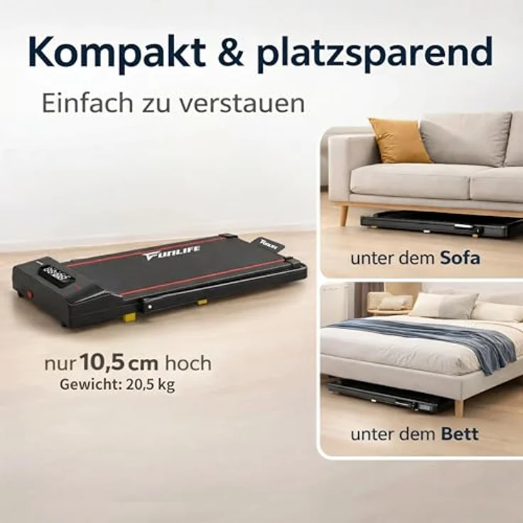 FunLife F1 Laufband klappbar, 3-in-1 Walking Pad mit Haltegriff, leise & kompakt, rot – Bild 4