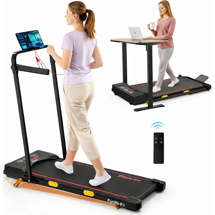 FunLife F3 Laufband klappbar, leises Walking Pad 1–10 km/h mit bürstenlosem Motor, 7 % Steigung, Sicherheitsseil & Doppelgriff-System, bis 120 kg