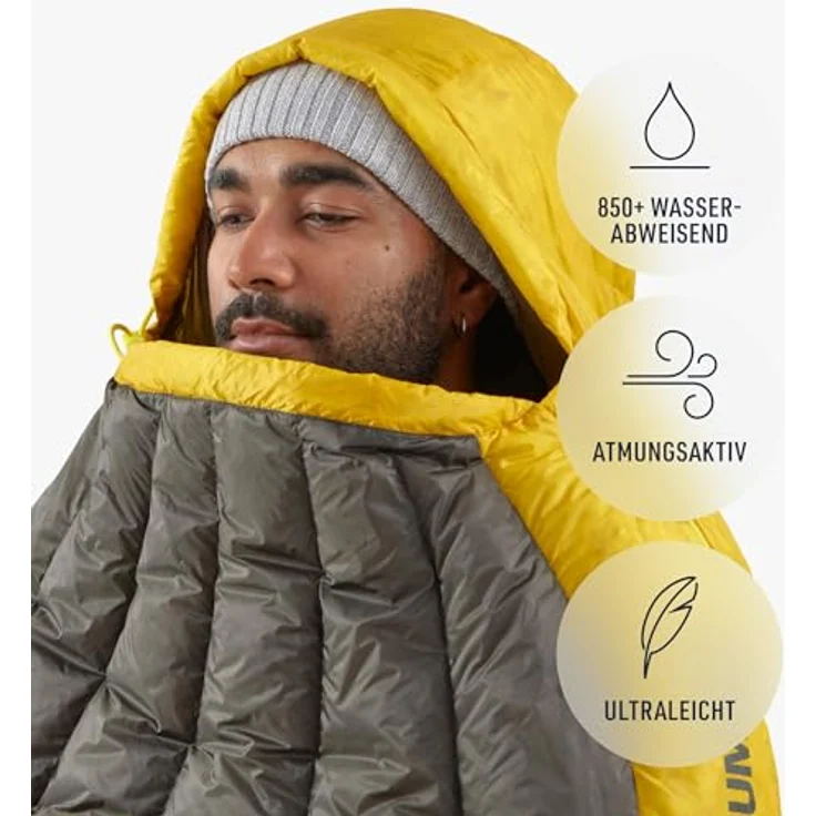 Sea to Summit Spark Ultralight Daunenschlafsack Long (-9°C), Mumienschlafsack mit 850+ Loft Ultra-Dry Down, 3 Jahreszeiten, Grey & Yellow, 786g – Bild 4
