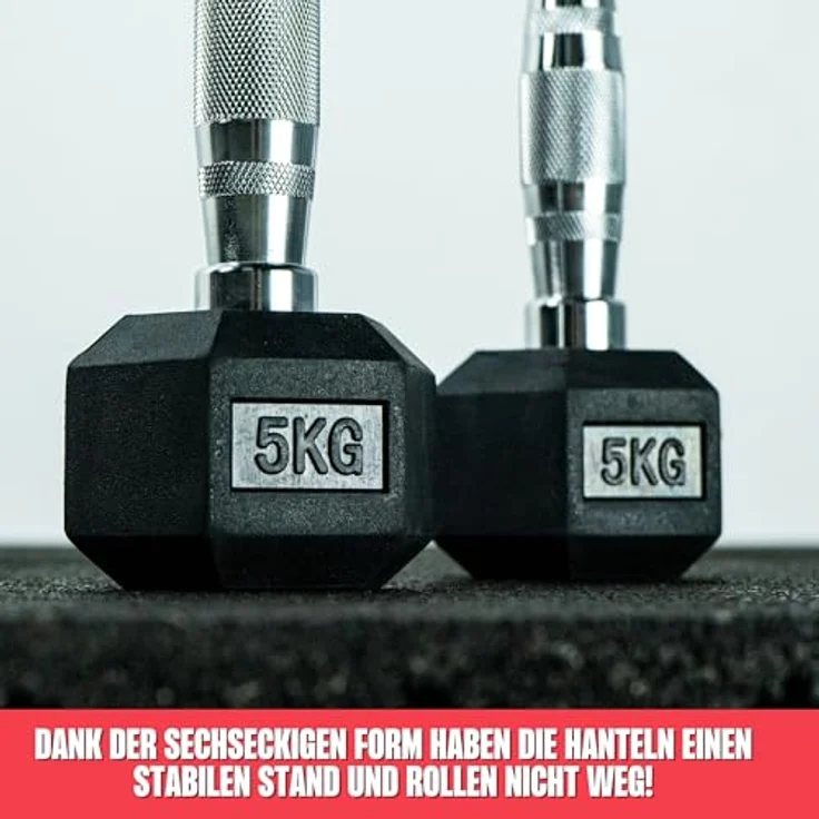 MATCHU Hexagon Kurzhanteln Set, 5 KG, Satz von 2, Gummi mit verchromtem Griff, Schwarz, extrem langlebig und benutzerfreundlich – Bild 3