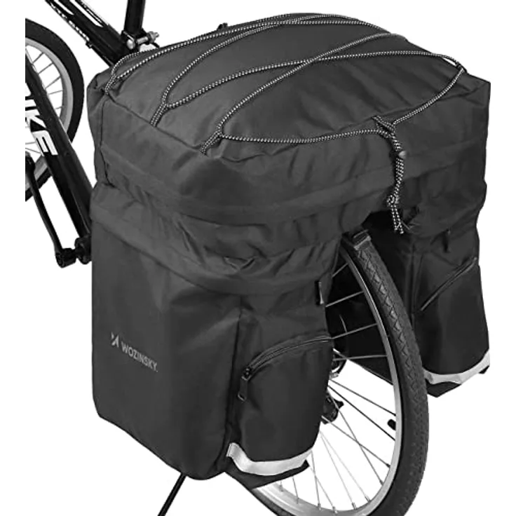 Wozinsky Fahrradtasche Pannier Doppeltasche mit 60L Kapazität, trapezförmigem Design und abnehmbarer Obertasche, schwarz