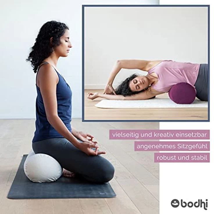 Bodhi Yoga Bolster | ECO Serie | Yogarolle mit Kapok-Füllung | Waschbarer Bezug aus 100% Bio-Baumwolle | Yogakissen für Restoratives Yoga | 65 x 22 cm (dunkelblau) – Bild 5