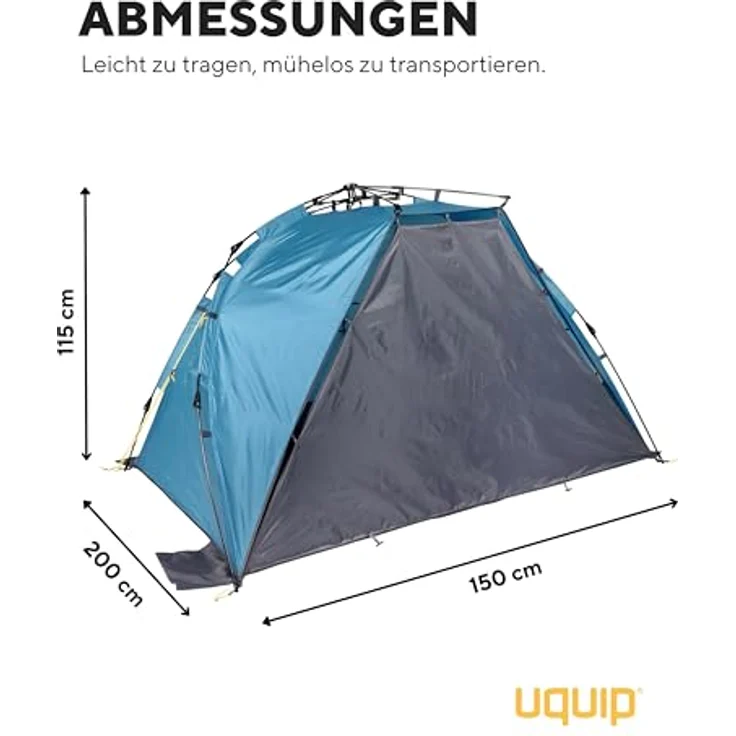Uquip Strandmuschel Speedy Petrol, 150 x 115 x 200 cm, UPF 50+ Strandzelt mit Quick-Up System, wasserdicht, ideal für Strand, Camping & Picknick – Bild 4