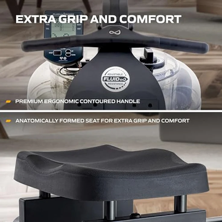 Fluid Rower Rudergerät Neon Pro XL, Rudergerät mit Twin-Tank-Technologie und Stahlrahmen, schwarz – Bild 7