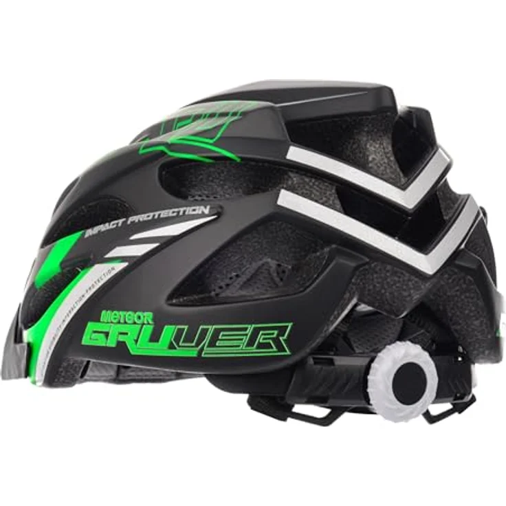 Meteor GRUVER Fahrradhelm M, Schwarz-Grün, verstellbar 55-58 cm, Air Flow System, abnehmbares Visier, antibakterielles Innenfutter – Bild 8