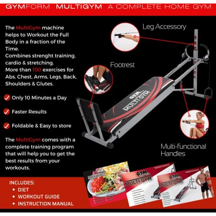 GYMFORM Heimtrainer Multigym (7-TLG., mit Beinzubehör, mit Seilzug), Kraftstation, Ganzkörpertraining in kürzester Zeit, Fitness Bank, Vollständig, Praktisch und Sehr Wirksam – Bild 2