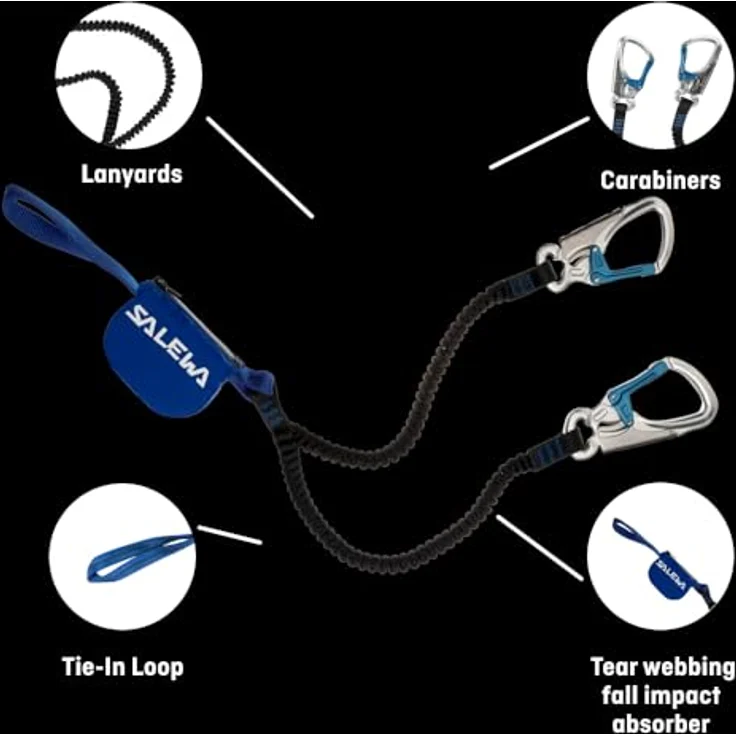 SALEWA Premium Attac Klettersteigset, robustes Set mit selbstverriegelnden Karabiner und integrierten Bandfalldämpfer, für 40-120 kg, inkl. Mesh-Tasche – Bild 3