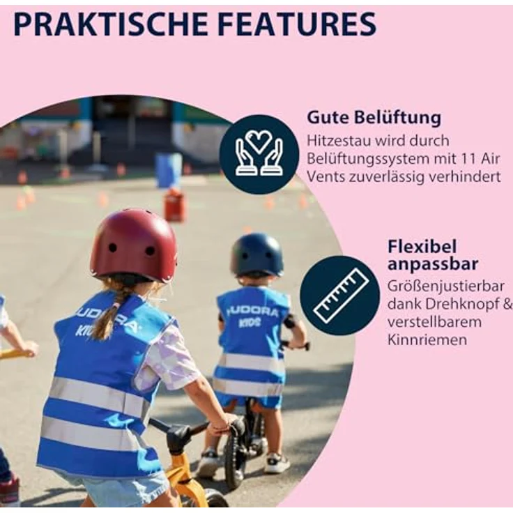 Hudora Velohelm 52 cm, Skaterhelm mit stoßfester ABS-Schale, EPS-Schaumpolsterung und 11 Air-Vent-Belüftungsöffnungen, berry – Bild 5