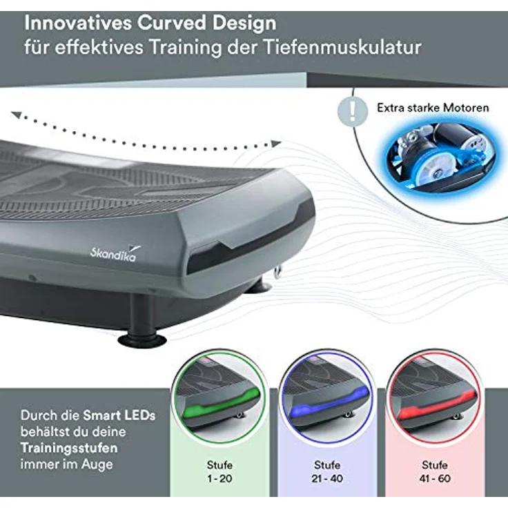 Skandika 4D Vibrationsplatte V2000 Grau | 4D Vibration bis zu 35 Hz, Curved Technology, Bluetooth-Lautsprecher, Fernbedienung, 60 Stufen, 3 + 3 Programme, Oszillierende Vibration | Fettverbrennung – Bild 4