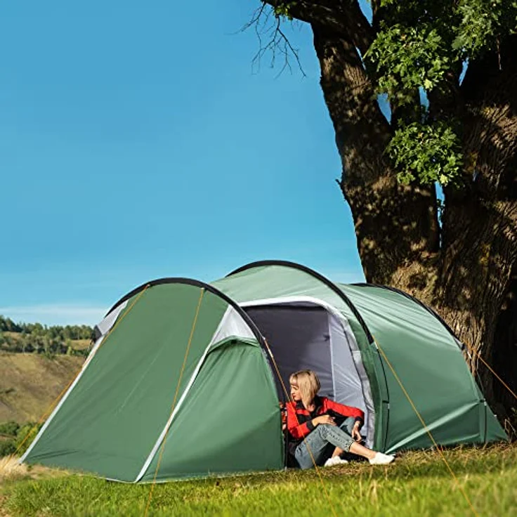 Outsunny Campingzelt für 2-3 Personen stabil wasserdicht Familienzelt mit Seitentür Fenster Packtasche, Dunkelgrün – Bild 2