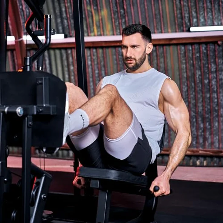 HAMMER Kraftstation Autark 6800 ´26, Studio-Trainingsturm mit 100 kg Gewichtsblock, Beinpresse, 10-fach verstellbarem Kabelzug und Butterfly-System – Bild 3