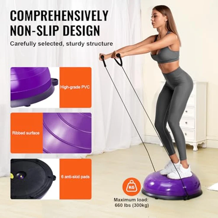 VEVOR Halb-Gymnastikball-Trainer, 23 Zoll Balance-Ball mit Widerstandsbändern und Fußpumpe, 660 lbs Stabilitätsball für ganzheitliches Training im Heim-Fitnessstudio – Bild 5