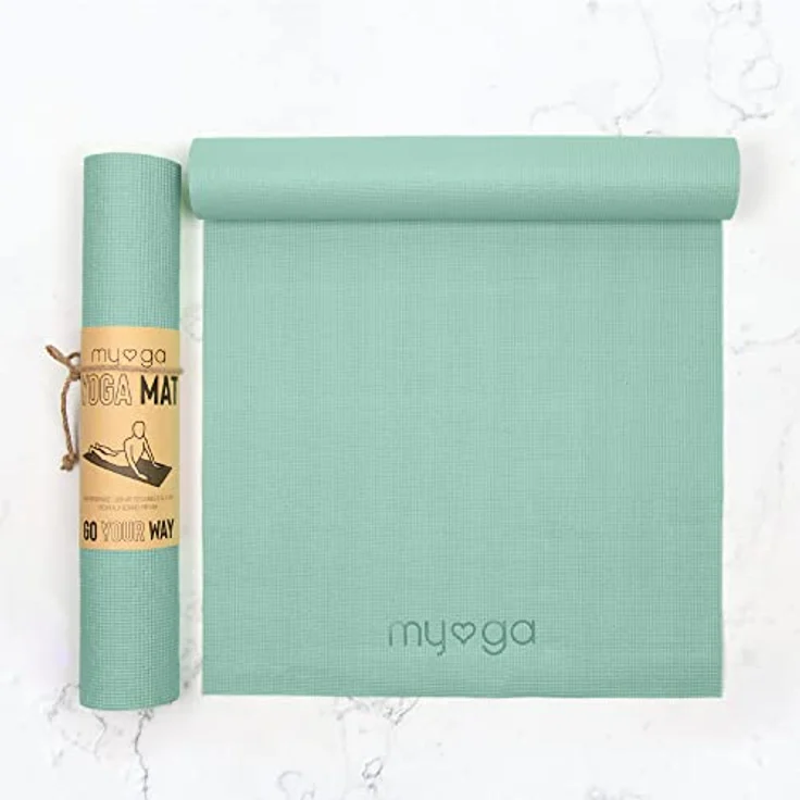 Myga Einsteiger-Yogamatte 4 mm, rutschfest, leicht zu tragen, 173 cm x 61 cm, Salbei – Bild 2
