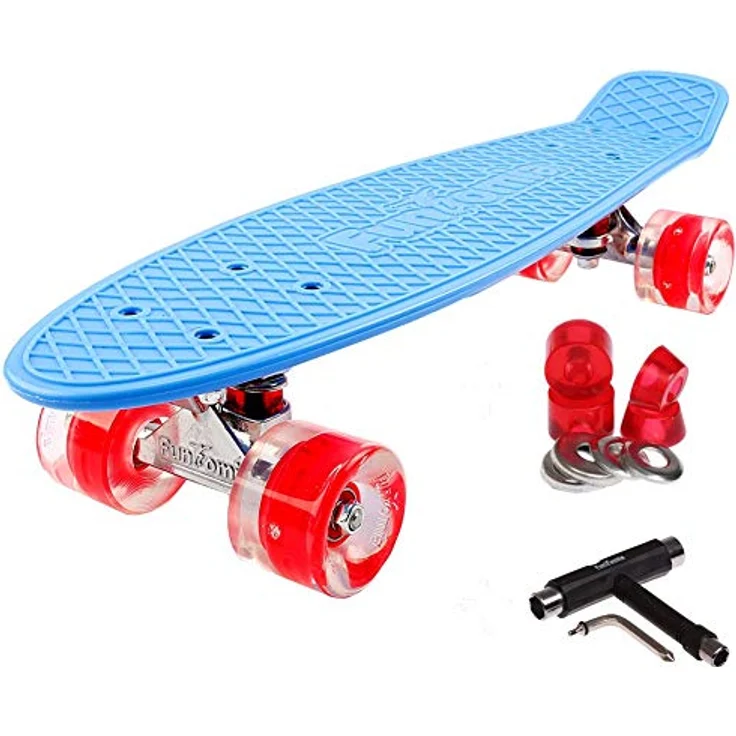 FunTomia 57cm Mini-Board Skateboard mit LED Leuchtrollen, Aluminium Truck, ABEC-9 Kugellager und T-Tool – Bild 1