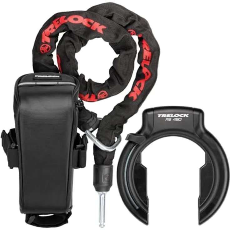 TRELOCK Rahmenschloss RS 480 AZ + Einsteckkette ZR 355 100/6, Fahrradschloss-Set mit Satteltasche und Sicherheit Level 13, 70,7 mm breite Öffnung – Bild 1