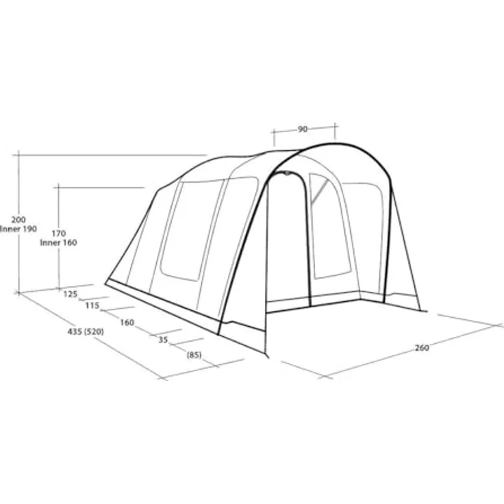 Outwell 4 Personen Tunnelzelt Monterey 4 Air, großzügiger Innenraum mit abgedunkelten Schlafkabinen und wasserdichtem Boden, warmes Überzelt – Bild 5