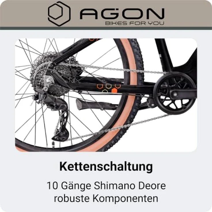 Agon Alpha E Bike Mountainbike 27,5 Zoll, 540 Wh Akku, 10 Gang Shimano Deore, schwarz/beige – Bild 6