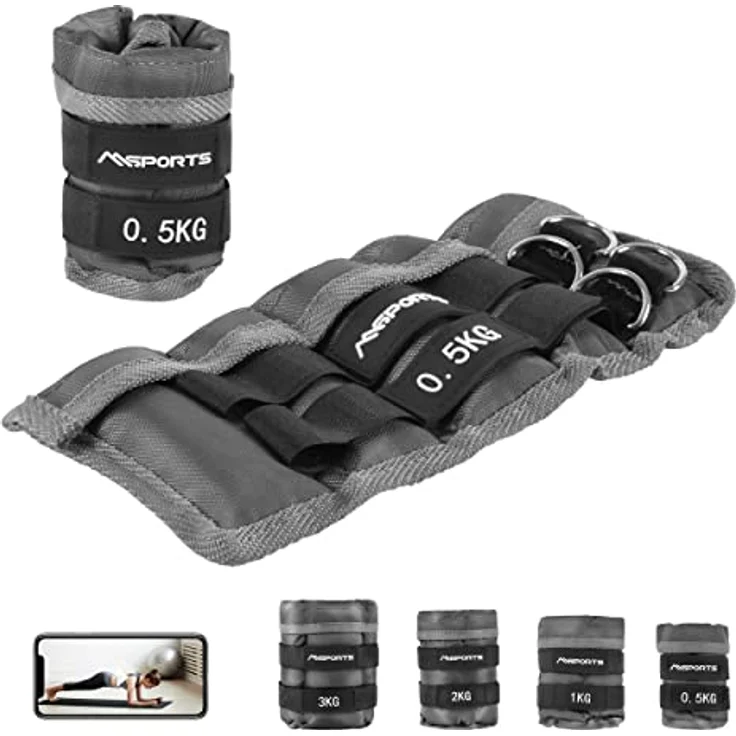 MSPORTS Gewichtsmanschetten Professional -einstellbar- Paar von 0,5-3 kg Fuß- und Hand-Gewichte inkl. Übungsposter + Work Out App GRATIS (0,5 kg - Paar) – Bild 1
