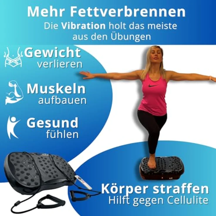 Winch W.1.0 Vibrationsplatte Pro | mit Ultra leisem Motor, bis 150 Kg, 3 Trainingsprogramme + 120 Stufen | Fett verlieren und Fitnesstraining von Zuhause| Inkl. Fernbedienung, Widerstandbänder – Bild 4
