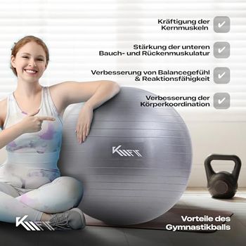 KM Fit Gymnastikball 75cm Trainingsball mit Luft Pumpe Sitzball Buro Anti Burst Ball fur Fitness Yoga Gymnastik Core Training Pezziball Yogaball BPA Frei Grau Tests Infos Preisvergleich