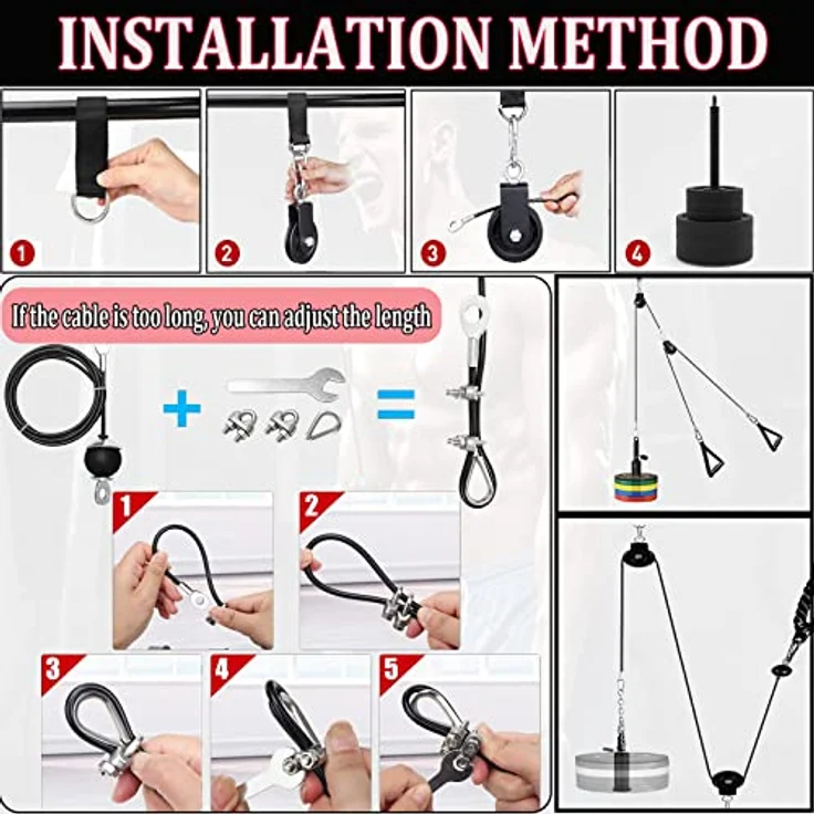 Taeku Kabelzug Fitness Professionelle Kabel Maschine System Home Gym Trizeps Latzug Arm Krafttraining für LAT Bar Fitness Trainingsgeräte (2,5 Kabel) – Bild 4