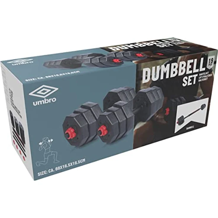 UMBRO Hanteln Set 19-Teilig - Verstellbare Kurz- und Langhanteln in Schwarz/Rot - Gewichte von 1.25 KG, 1.5KG und 2KG - Kunststoff – Bild 4