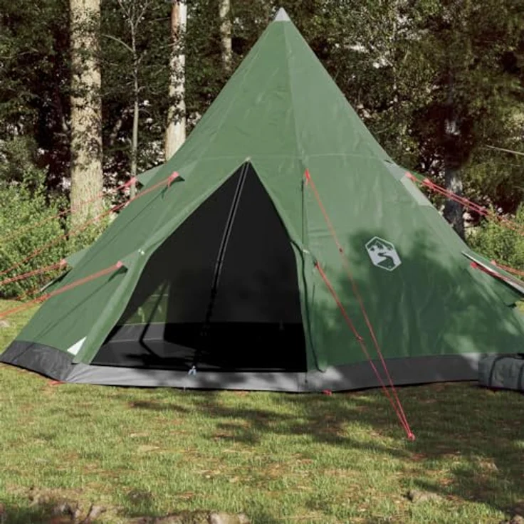 vidaXL Campingzelt, Tipi Zelt für 4 Personen Wasserdicht, Pyramidenzelt Leicht Tragbar, Indianerzelt für Camping Outdoor Wandern, Grün – Bild 2