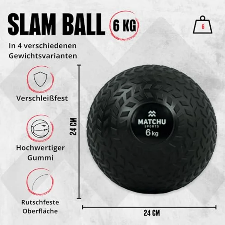 Matchu Slam Ball, 6 KG, extra grip, wasserdicht, robustes Design, schwarz – Bild 2