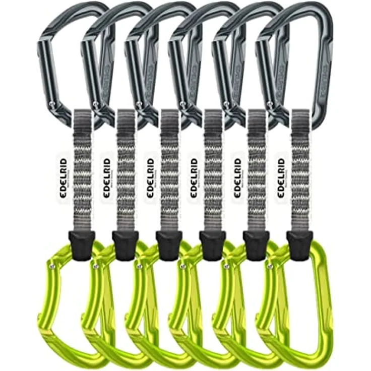 EDELRID Expressset Pure Set Sixpack, 10 cm, Slate-Oasis (627) - Robuste Karabiner mit Keylock-Verschluss, inklusive 16 mm Polyester-Schlinge und ANTITWIST Fixierung