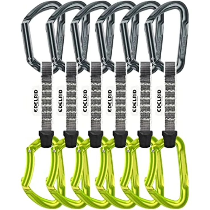 EDELRID Expressset Pure Set Sixpack, 10 cm, Slate-Oasis (627) - Robuste Karabiner mit Keylock-Verschluss, inklusive 16 mm Polyester-Schlinge und ANTITWIST Fixierung