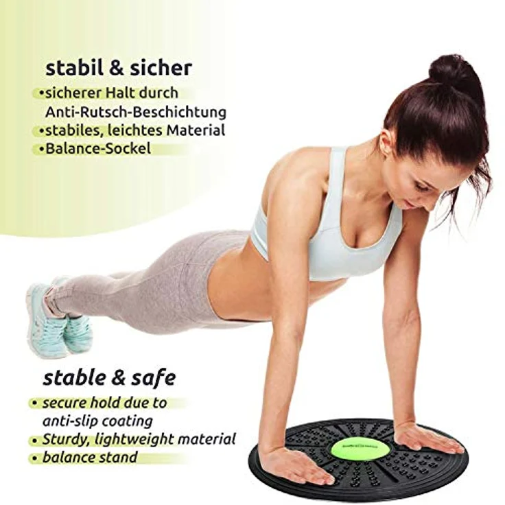 Body & Mind® Balance-Board Deluxe Wackelbrett für Physio-Therapie-Kreisel-Training; Trainiert Gleichgewicht & Koordination mit kostenlosem E-BOOK (Studio Board Deluxe Schwarz) – Bild 4