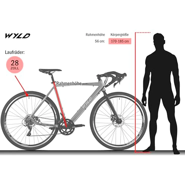 WYLD Gravelbike TURIN 28'', 16 Gänge, Aluminiumrahmen, grau-gelb, RH 56 cm – Bild 3