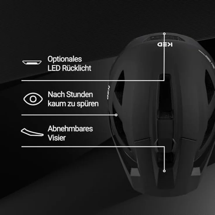 KED Embrace MU-1 Allround Helm für City Trail, mit verstellbarem Visier und Insektenschutznetz, Farbe: Black Matt, Größe: 58-62 (L) – Bild 3