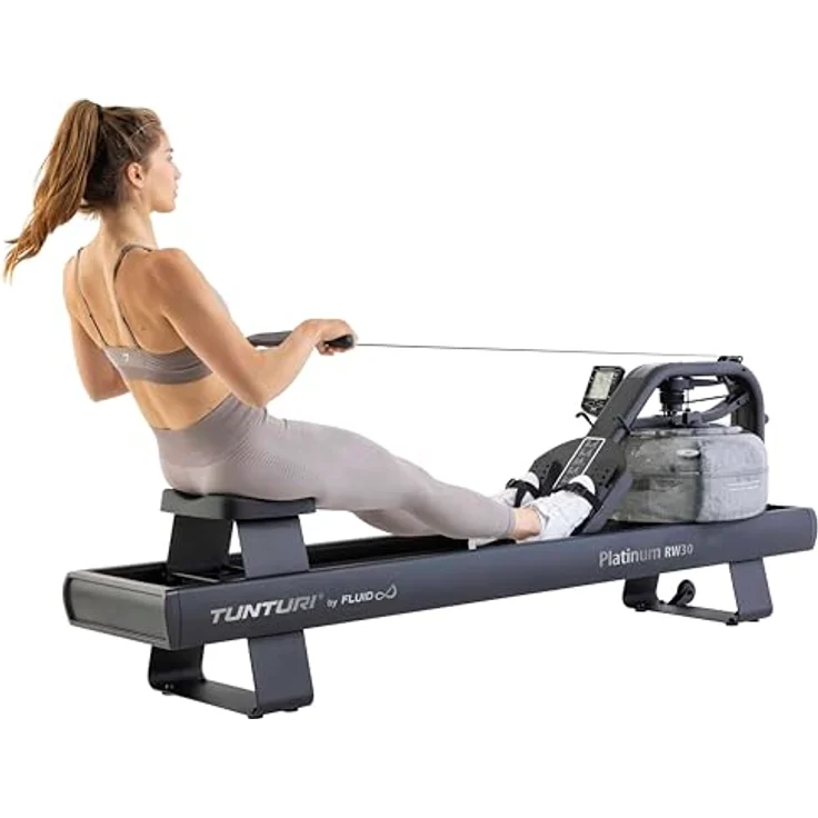 Tunturi Platinum RW30 Rudertrainer - Rudergerät mit XL-Wasserbehälter und 10 Widerstandsstufen - Bluetooth-Monitor - Premium-ergonomischer Griff - Doppelschienensystem - Stahl- und Aluminiumrahmen – Bild 3