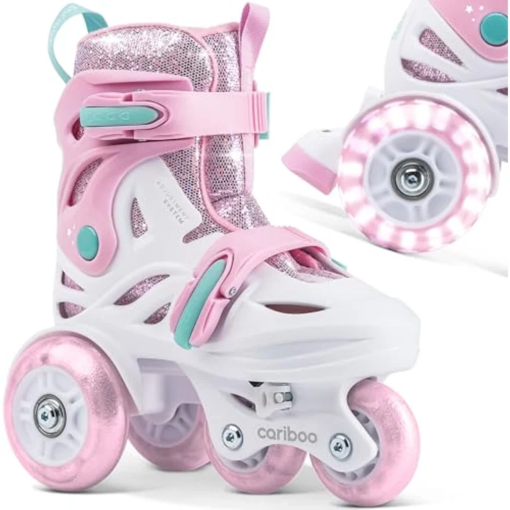 CARIBOO Ballerina, Einstellbare Kinder-Inlineskates mit Hardshell-Schale und LED-Rädern, rosa, Größe XS (26-30) – Bild 1