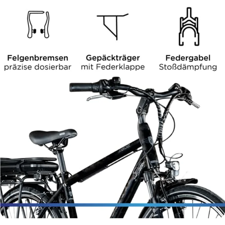 ZÜNDAPP Z802 E Bike Herren Trekking 28 Zoll Elektrofahrrad, 21 Gänge, bis 115 km (schwarz/grau, 48 cm) – Bild 4