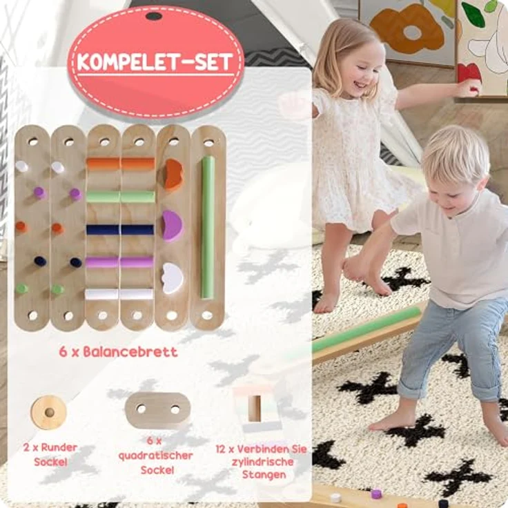 AIYAPLAY Balanceboard Holz Schwebebalken, Mehrfarbig mit Bunte Hindernissteine, für Koordination und Stabilität, geeignet für 3-8 Jahre Kinder – Bild 6