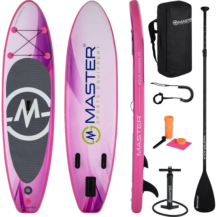 Master Paddleboard SUP MASTER Aqua Anabas - 10, Aufblasbares SUP Board mit Drop Stitch-Technologie, rutschfester EVA-Oberfläche, maximales Gewicht 135 kg, inklusive Paddel und Hochdruckpumpe