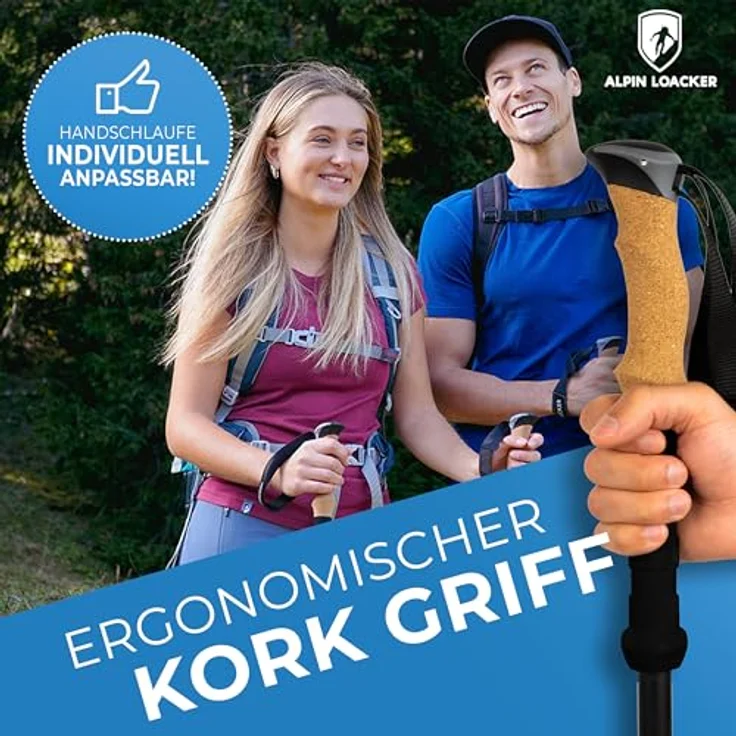 ALPIN LOACKER Faltbare Carbon Wanderstöcke mit Korkgriff, Teleskop Trekkingstöcke für Damen, 100-120 cm, ultraleicht und bruchsicher, inkl. Schneeteller und Tasche – Bild 3