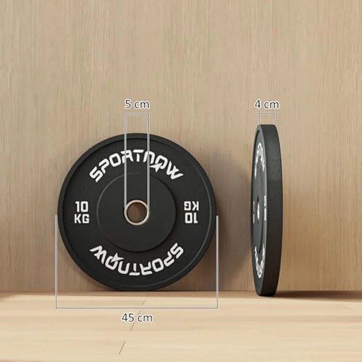 SPORTNOW Hantelscheiben 2er-Set, 2 x 10kg Gummigewichte mit Ø 50 mm Bohrung, Schwarz, für Olympiastangen – Bild 7