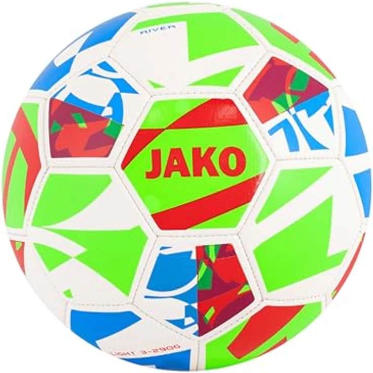 JAKO Lightball River, Fußball Größe 3, formstabil, maschinengenäht, weiß/neongrün/rot, 290g – Bild 4