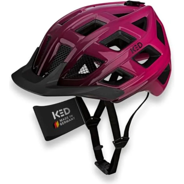 KED Crom Fahrradhelm, Mountainbike- und Trekkinghelm mit LED Rücklicht, FIDLOCK Verschluss und Insektenschutznetz, Pink Black Glossy, Größe 57-62 (L)