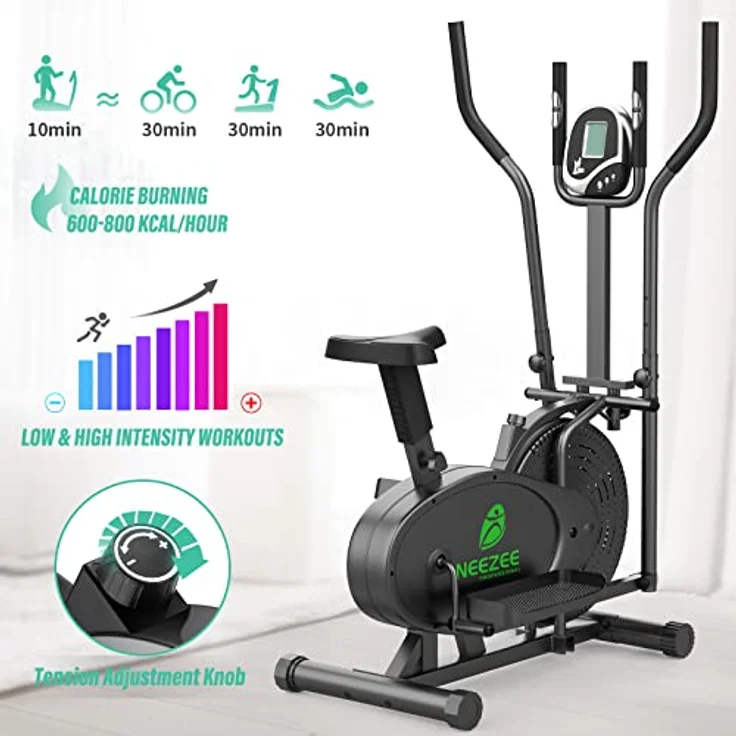 Crosstrainer,Crosstrainer für zuhause Neezee Qualitätsunternehmen Pro 2-in-1 Elliptisch Hometrainer mit Magnetwiderstand, Sitz, Smart LCD-Display Leichtes Verstauen Transportrollen bis 120kg – Bild 5