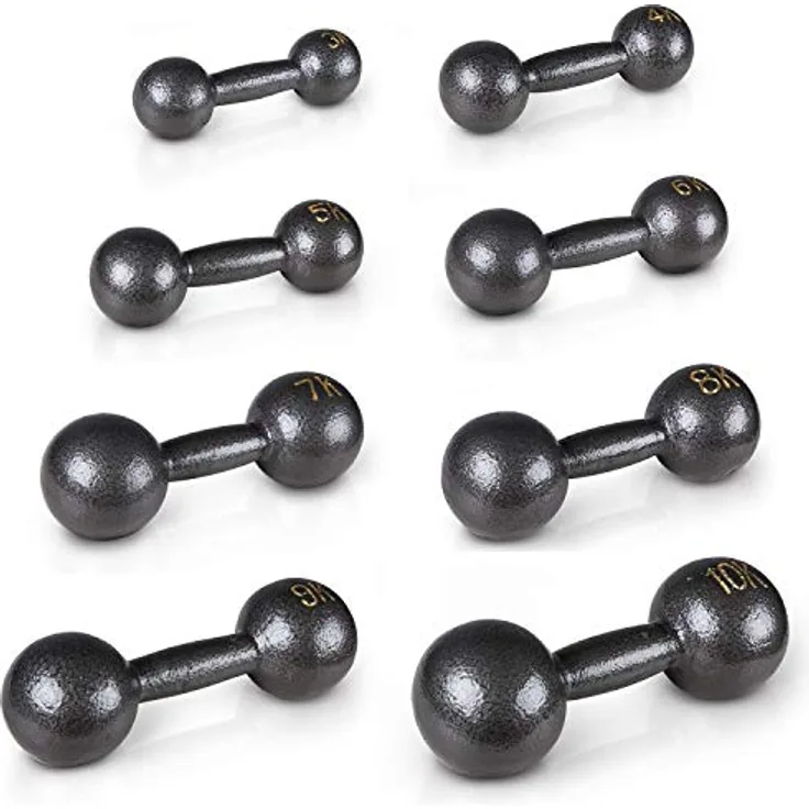 Sport-Thieme Retro Kurzhanteln | Hochwertige Gusseisen Hanteln in acht Gewichtsstufen: 3kg - 10kg | Farbe: Schwarz-Grau | Markenqualität