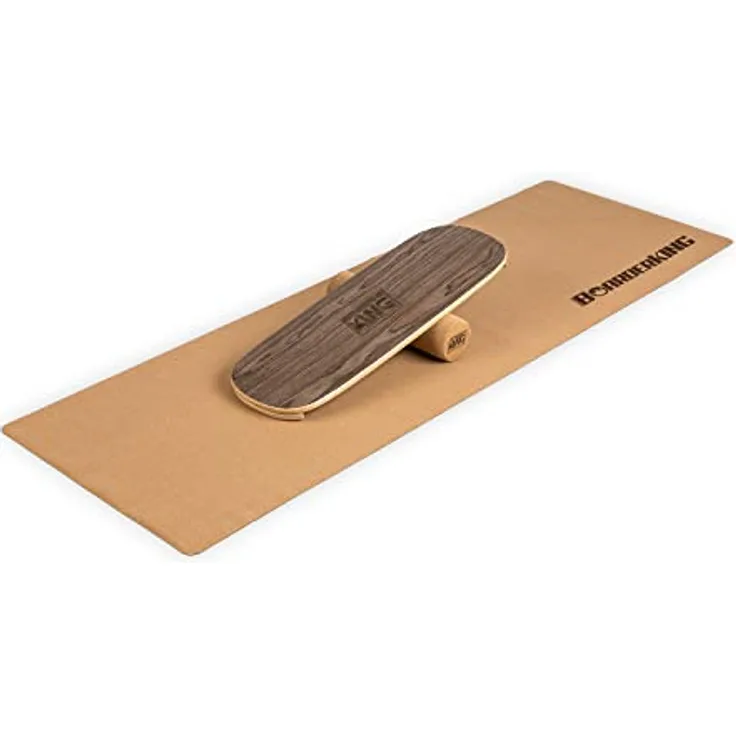 BoarderKING Indoorboard - Balance Board für Indoor-Surfen und Skaten, Gleichgewichtsboard für NeuroMuscular Response Training, inkl. Schutzmatte, 100 mm x 40 cm (Ø x L), walnuss