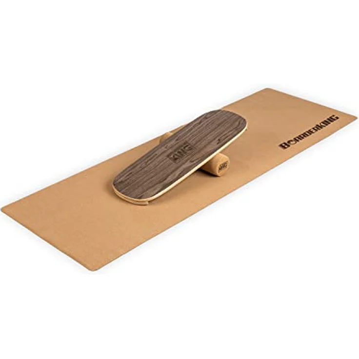 BoarderKING Indoorboard - Balance Board für Indoor-Surfen und Skaten, Gleichgewichtsboard für NeuroMuscular Response Training, inkl. Schutzmatte, 100 mm x 40 cm (Ø x L), walnuss – Bild 1