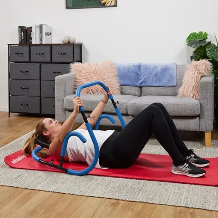 Relaxdays Bauchtrainer, Bauchmuskeltrainer, HxBxT: 66 x 71 x 71 cm, effektives Training zuhause, Sit-Ups, blau/schwarz – Bild 2