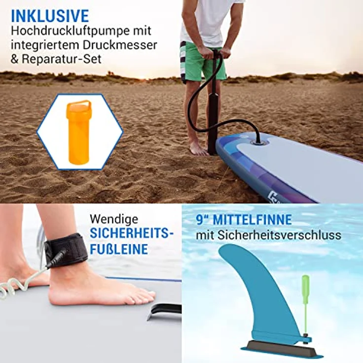 CAPITAL SPORTS Lanikai Cruiser 9.8, aufblasbares Paddelboard SUP-Board-Set 305x77x10, blau/rot, inklusive Teleskop-Paddel und Transport-Rucksack – Bild 5