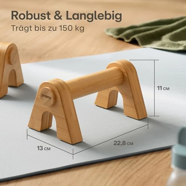 Praknu Liegestützgriffe aus Holz - Gelenkschonende & Rutschfeste Paralletes mit Tragetasche - Ergonomische Push Up Bars für Calisthenics, Handstand & Liegestütze - Für Zuhause & Outdoor – Bild 4