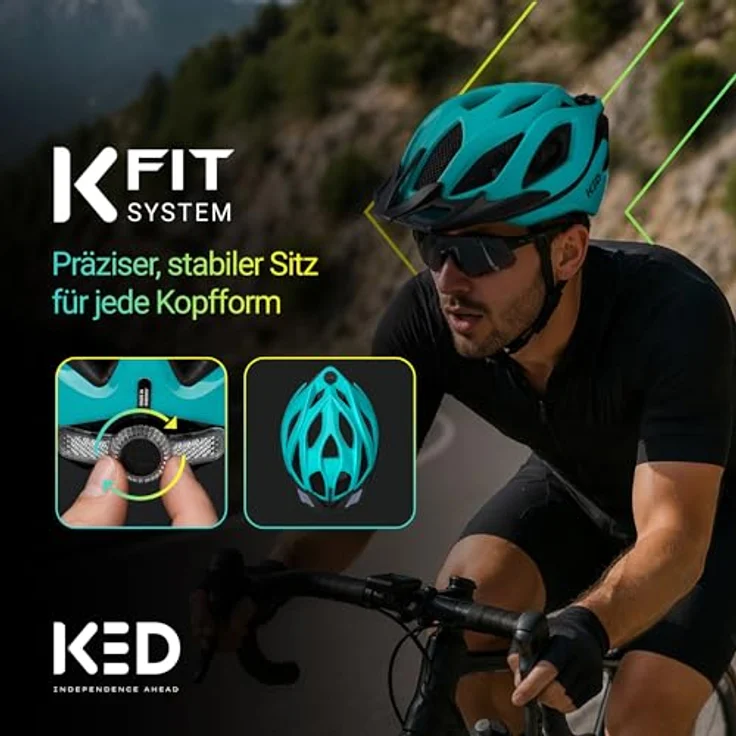KED Spiri 2 Trend Allround Helm, Fahrradhelm mit K-Fit System und LED-Rücklicht, 320g, Größe M, grün-blau – Bild 5